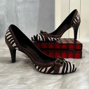 J. Crew Collection D’Orsay Leather Hair Calf Striped Zebra Buckle High Heels 5